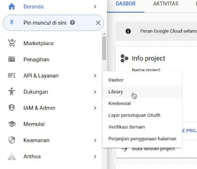 API & Layanan > Library Google Cloud Console API & Layanan > Library Google Cloud Console