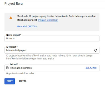 Form Project Baru Google Cloud Console