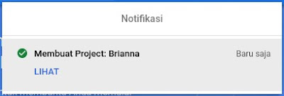 Notifikasi Project Berhasil dibuat Google Cloud Console